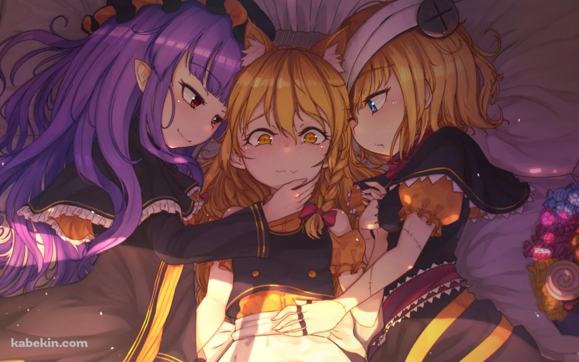 川の字で寝る霧雨魔理沙 / パチュリー・ノーレッジ / アリス・マーガトロイド / 東方の壁紙(1152px x 720px) 高画質 PC・デスクトップ用