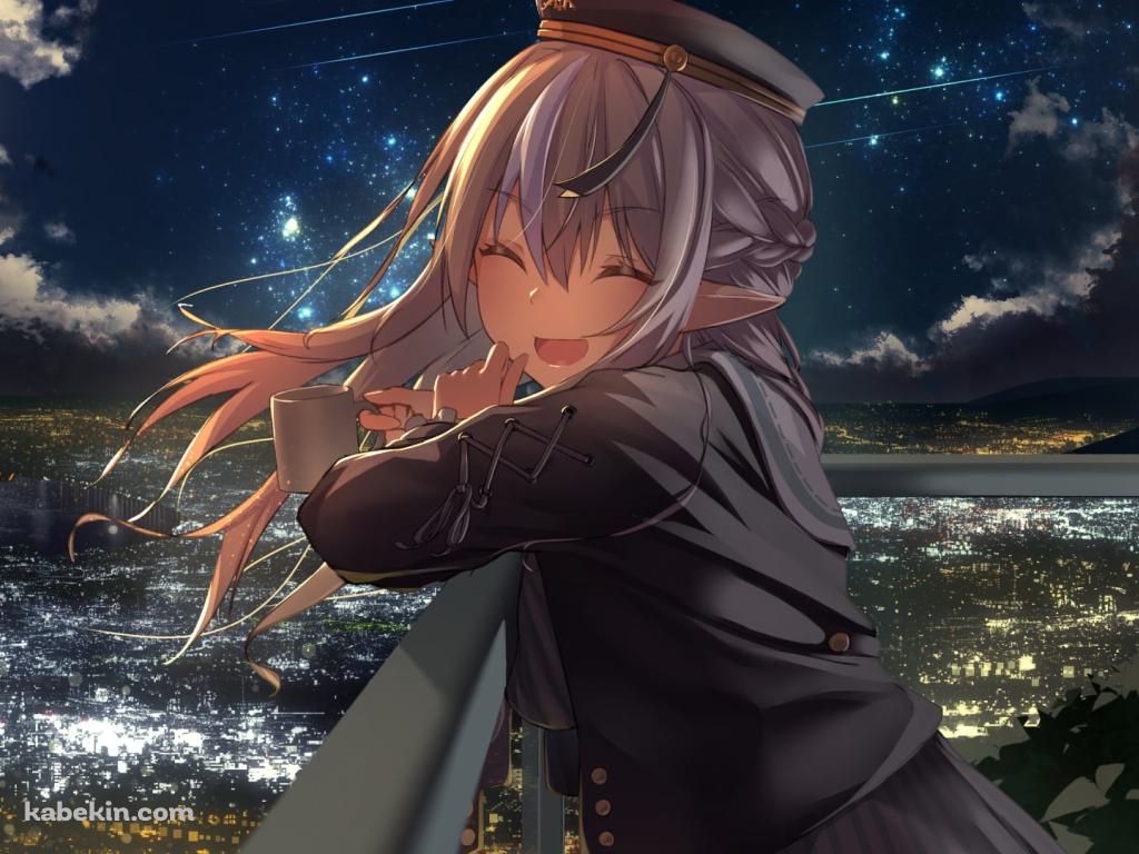 タワマンのベランダの手すりにもたれこちらに微笑む不知火フレア / ホロライブ / バーチャルYouTuber / Vtuberの壁紙(1024px x 768px) 高画質 PC・デスクトップ用