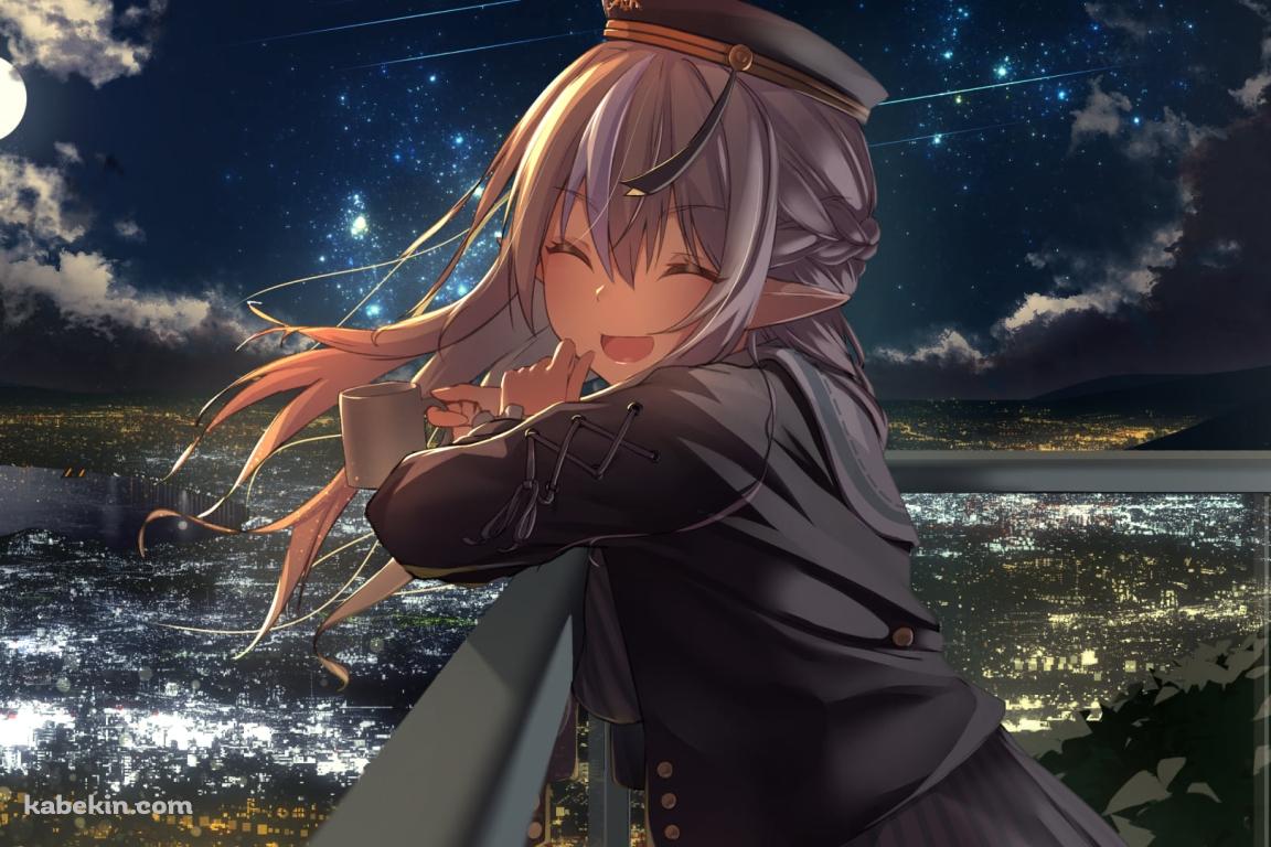 タワマンのベランダの手すりにもたれこちらに微笑む不知火フレア / ホロライブ / バーチャルYouTuber / Vtuberの壁紙(1152px x 768px) 高画質 PC・デスクトップ用