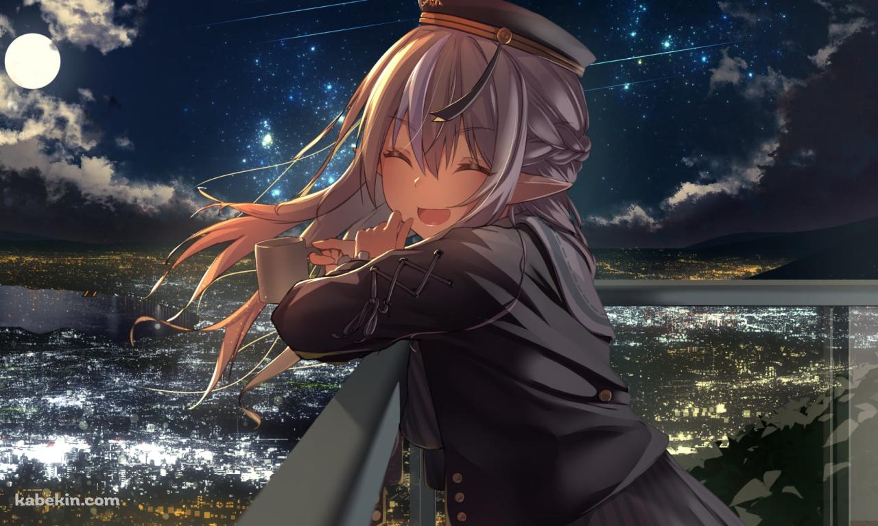 タワマンのベランダの手すりにもたれこちらに微笑む不知火フレア / ホロライブ / バーチャルYouTuber / Vtuberの壁紙(1280px x 768px) 高画質 PC・デスクトップ用