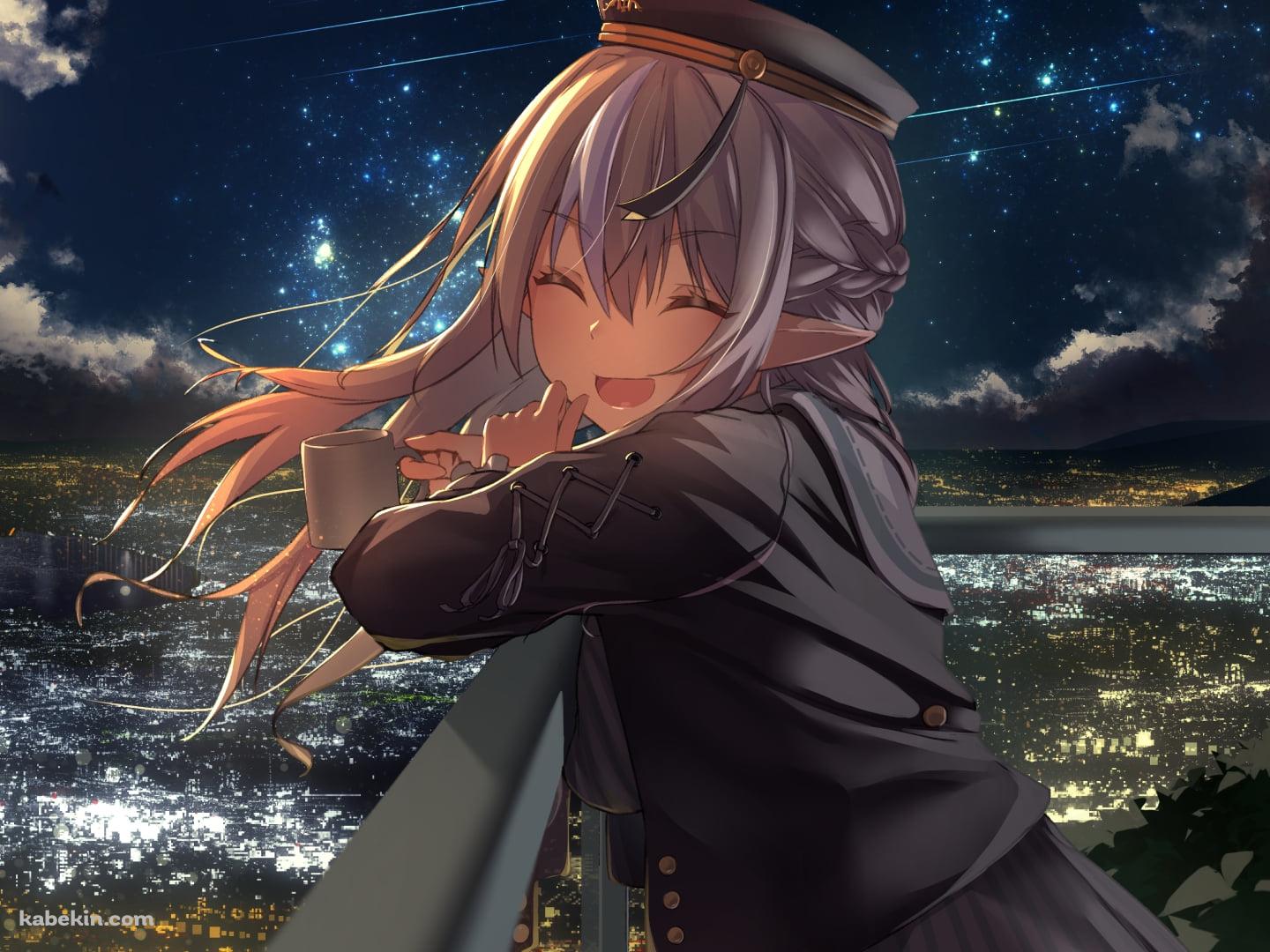 タワマンのベランダの手すりにもたれこちらに微笑む不知火フレア / ホロライブ / バーチャルYouTuber / Vtuberの壁紙(1440px x 1080px) 高画質 PC・デスクトップ用