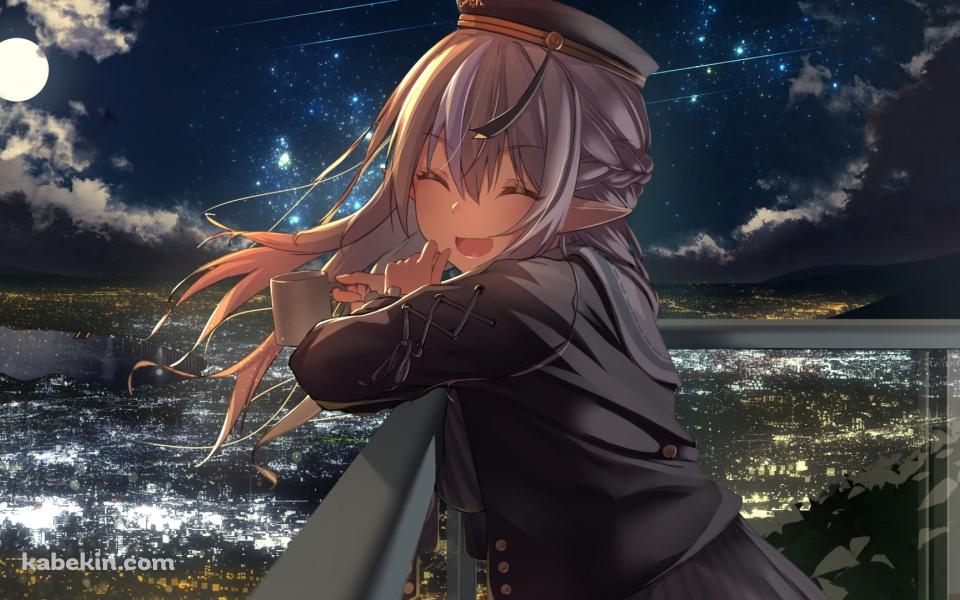 タワマンのベランダの手すりにもたれこちらに微笑む不知火フレア / ホロライブ / バーチャルYouTuber / Vtuberの壁紙(960px x 600px) 高画質 PC・デスクトップ用