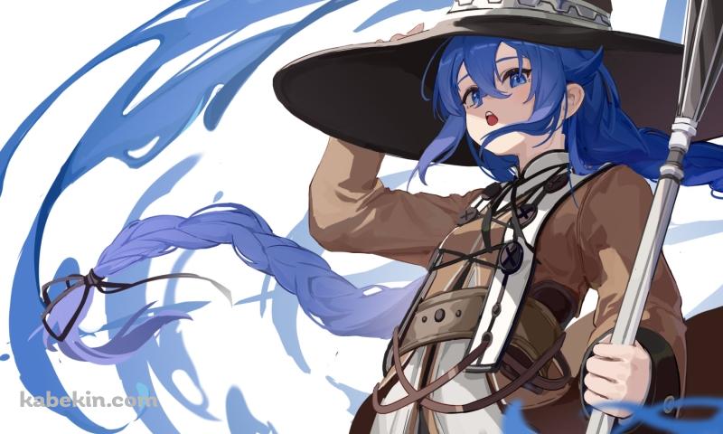 帽子を抑えて斜め下を見るロキシー・ミグルディア / 無職転生の壁紙(800px x 480px) 高画質 PC・デスクトップ用