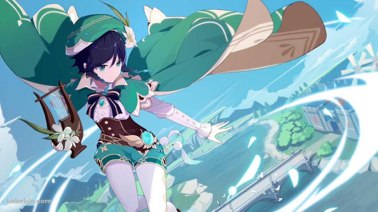 空中で魔法を詠唱するウェンティ / 原神の壁紙(1280px x 720px) 高画質 PC・デスクトップ用