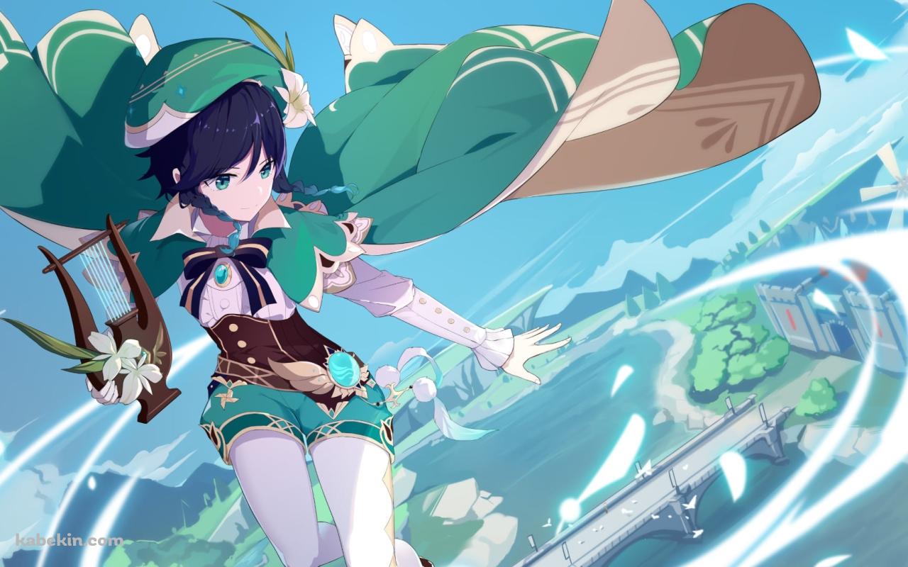 空中で魔法を詠唱するウェンティ / 原神の壁紙(1280px x 800px) 高画質 PC・デスクトップ用