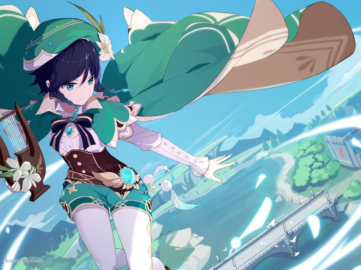空中で魔法を詠唱するウェンティ / 原神の壁紙(1440px x 1080px) 高画質 PC・デスクトップ用