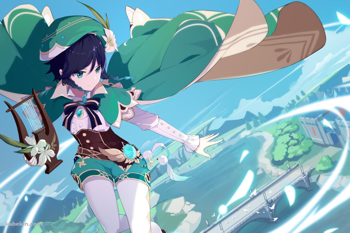 空中で魔法を詠唱するウェンティ / 原神の壁紙(1440px x 960px) 高画質 PC・デスクトップ用
