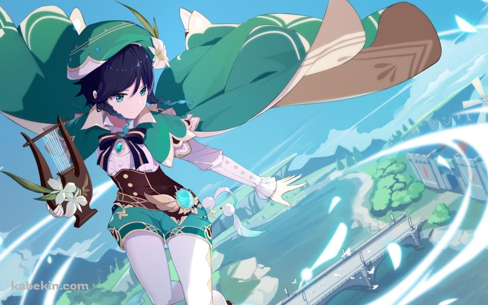 空中で魔法を詠唱するウェンティ / 原神の壁紙(960px x 600px) 高画質 PC・デスクトップ用