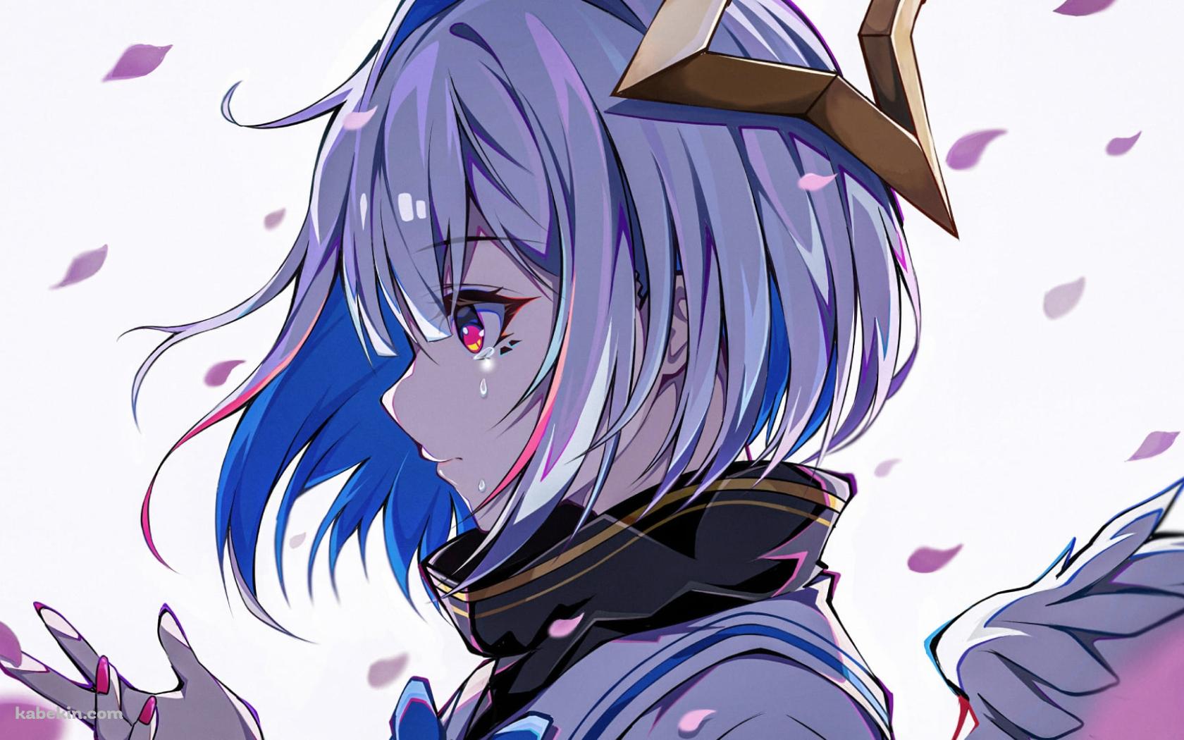 舞い散る桜の花びらと手のひらを見つめる天音かなた / ホロライブ / バーチャルYouTuber / Vtuberの壁紙(1680px x 1050px) 高画質 PC・デスクトップ用