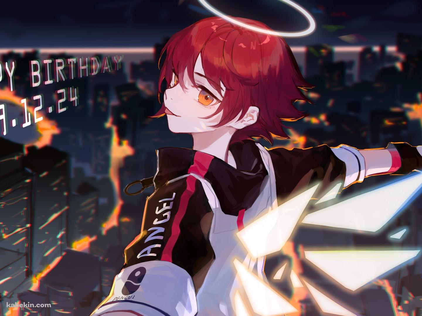 高所で両手を広げて舌を出すエクシア / アークナイツの壁紙(1440px x 1080px) 高画質 PC・デスクトップ用