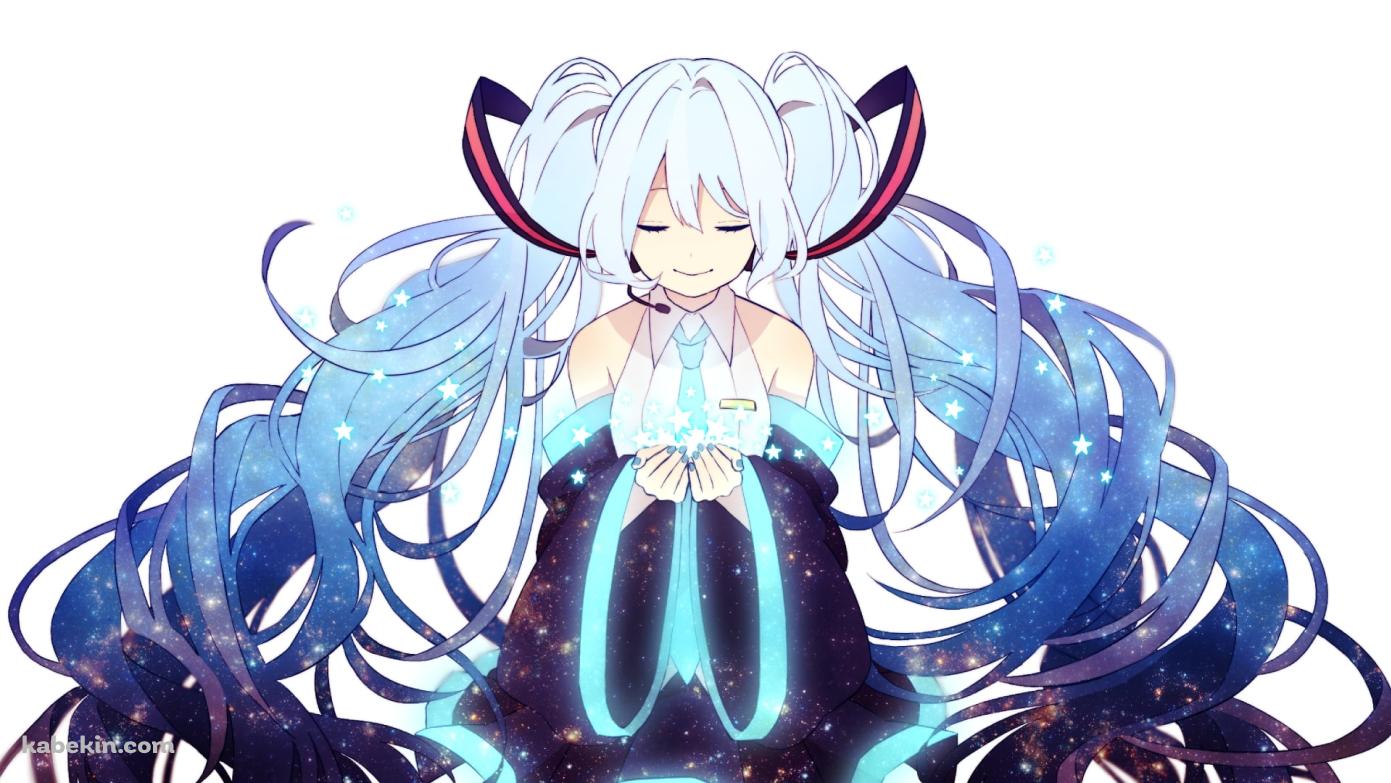 青く光る星を持ち目をつぶる初音ミク / ボカロ / ボーカロイドの壁紙(1391px x 783px) 高画質 PC・デスクトップ用