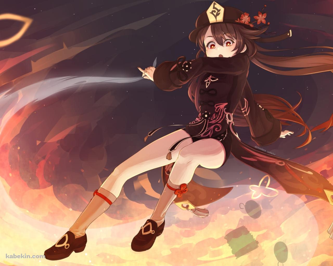 飛んで炎を撒き散らす胡桃 / 原神の壁紙(1280px x 1024px) 高画質 PC・デスクトップ用