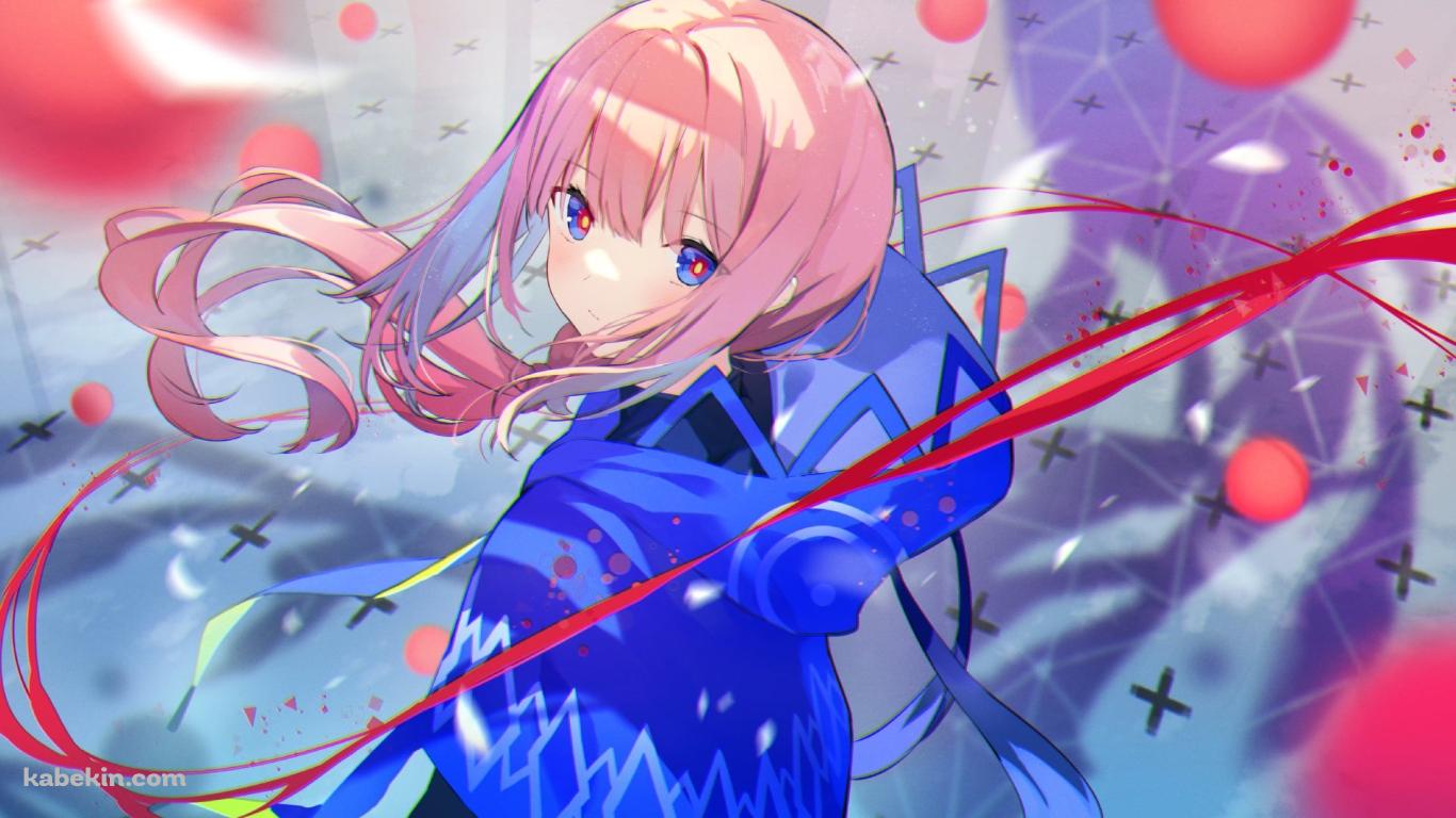 こちらを見つめる花譜と赤い線 / バーチャルYouTuber / Vtuberの壁紙(1366px x 768px) 高画質 PC・デスクトップ用