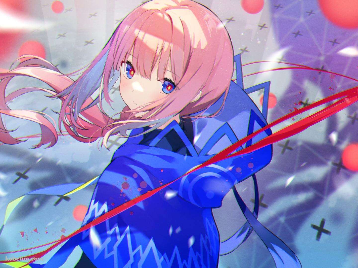 こちらを見つめる花譜と赤い線 / バーチャルYouTuber / Vtuberの壁紙(1440px x 1080px) 高画質 PC・デスクトップ用