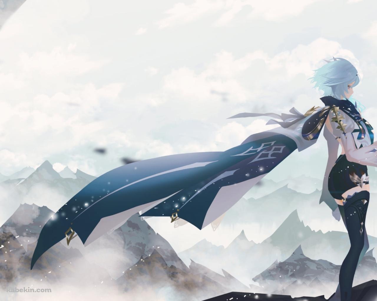 霧に包まれた山々とエウルア・ローレンス / 原神の壁紙(1280px x 1024px) 高画質 PC・デスクトップ用