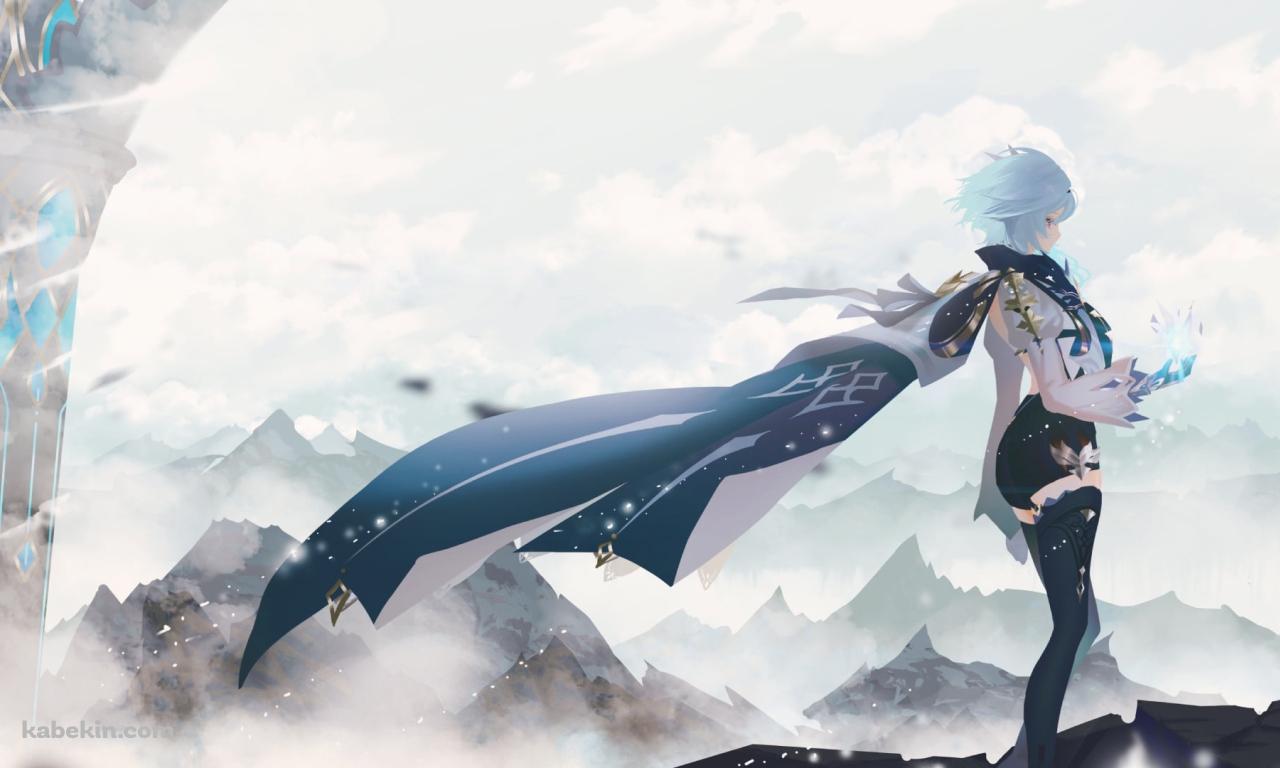 霧に包まれた山々とエウルア・ローレンス / 原神の壁紙(1280px x 768px) 高画質 PC・デスクトップ用