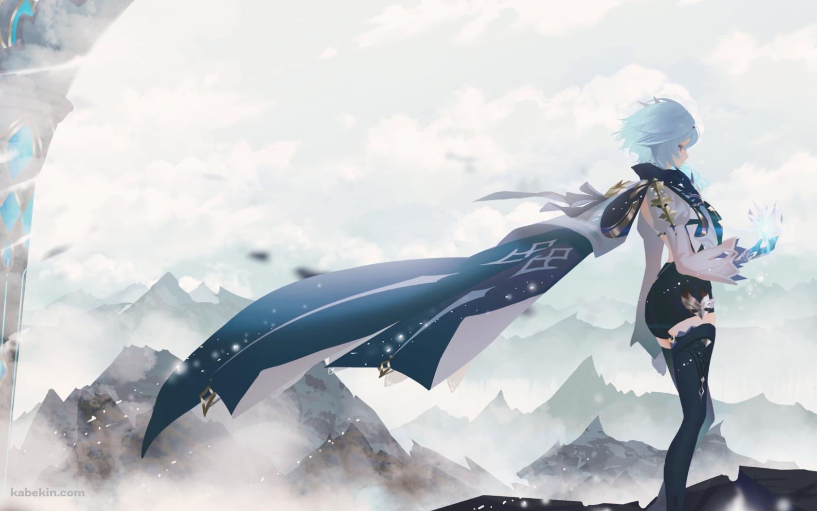 霧に包まれた山々とエウルア・ローレンス / 原神の壁紙(1680px x 1050px) 高画質 PC・デスクトップ用