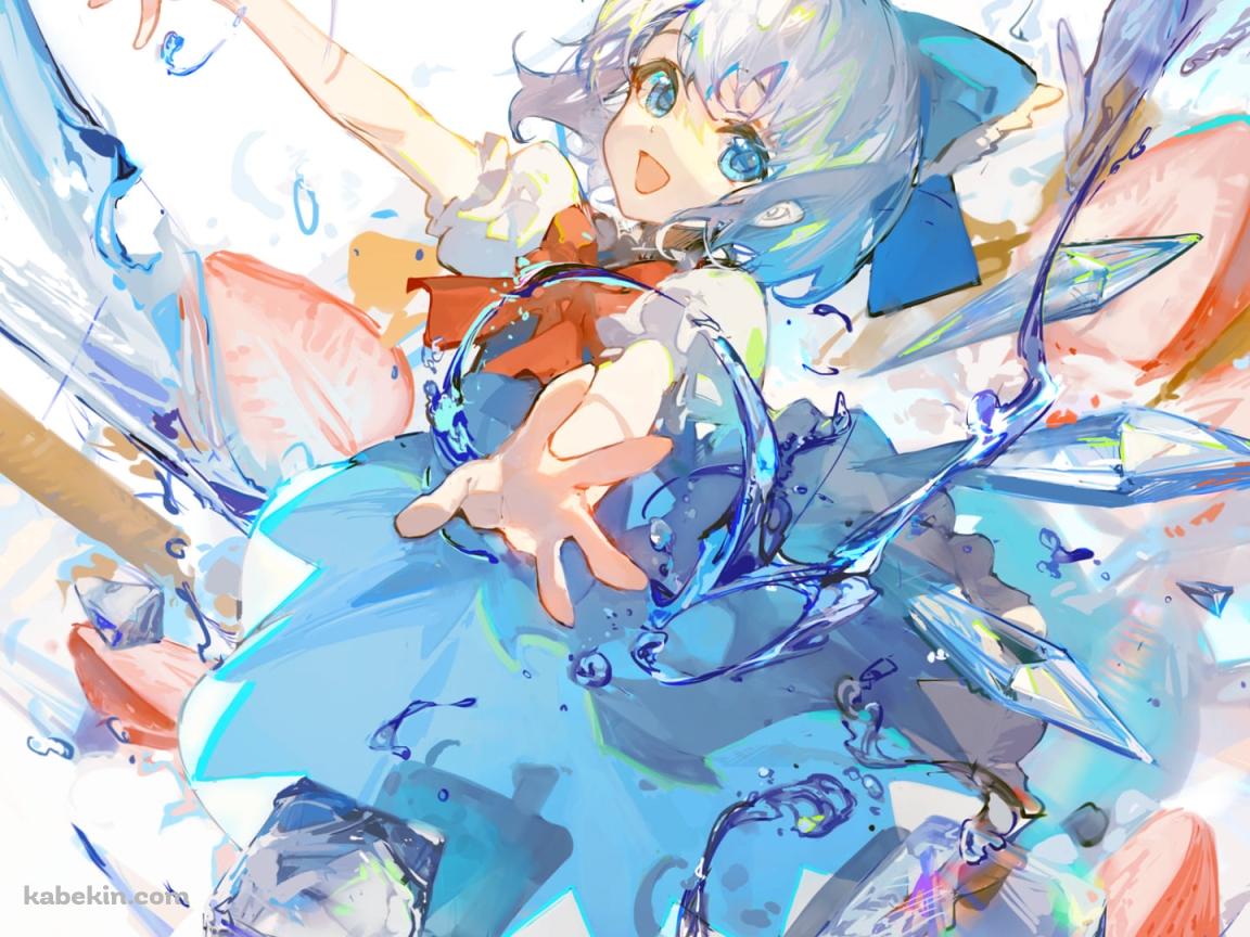 両手を広げて笑顔の可愛いチルノ / 水彩 / 東方の壁紙(1152px x 864px) 高画質 PC・デスクトップ用