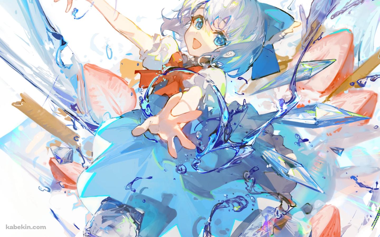両手を広げて笑顔の可愛いチルノ / 水彩 / 東方の壁紙(1440px x 900px) 高画質 PC・デスクトップ用