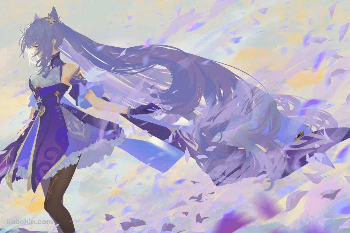 風に舞う青い花弁と刻晴 / 原神の壁紙(1152px x 768px) 高画質 PC・デスクトップ用