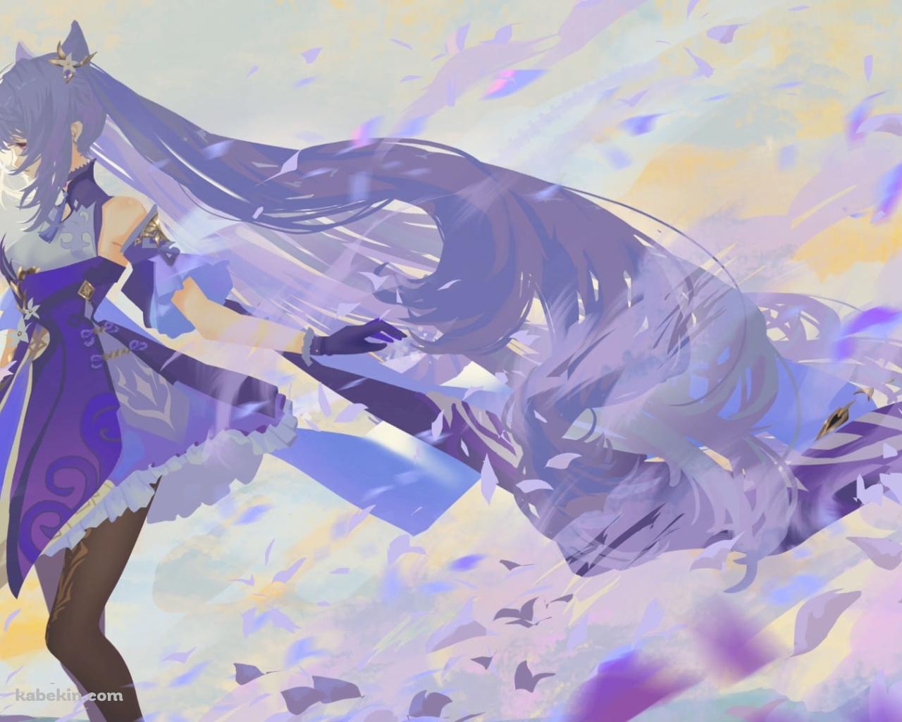 風に舞う青い花弁と刻晴 / 原神の壁紙(1280px x 1024px) 高画質 PC・デスクトップ用