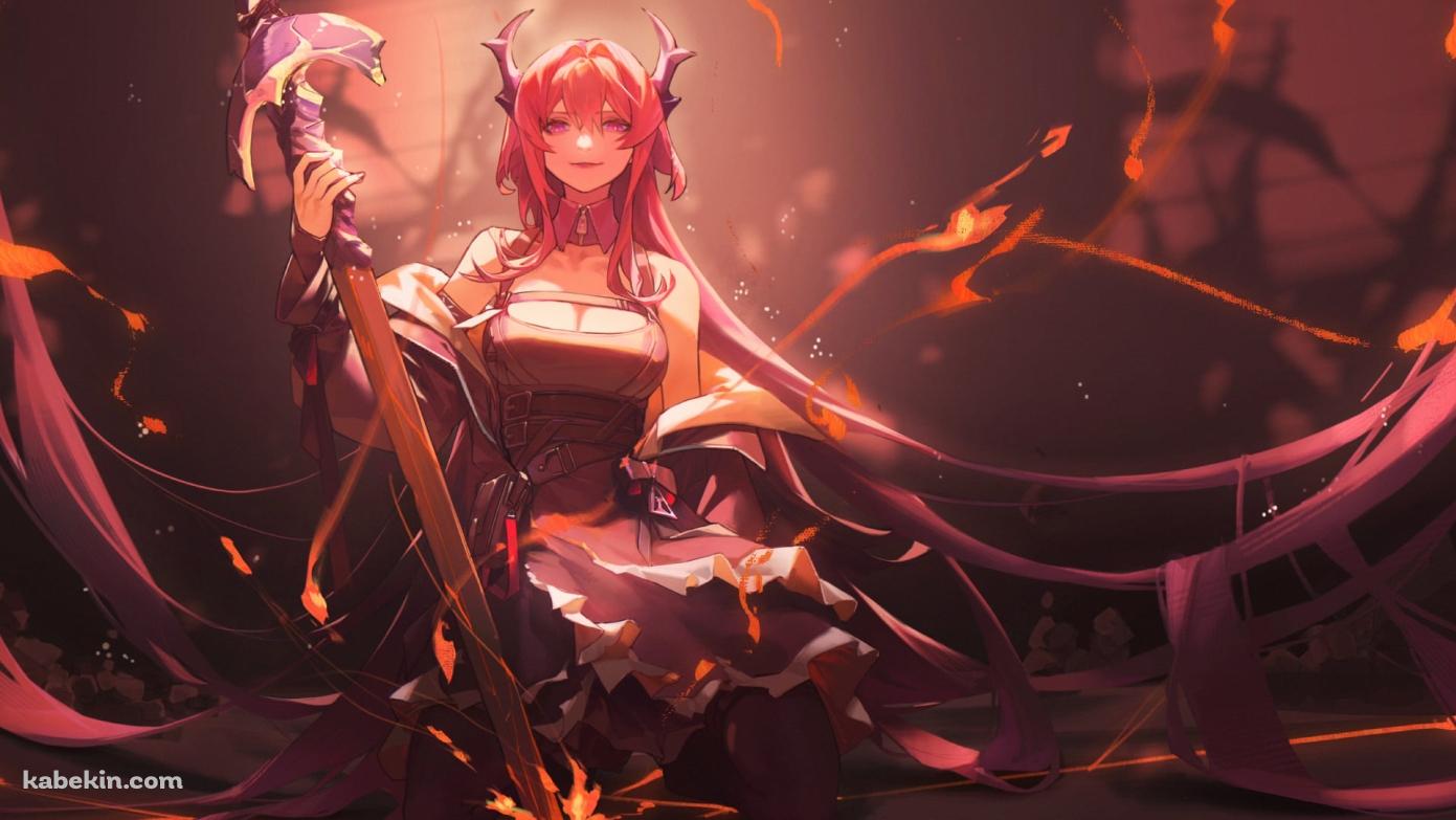 立膝で大きな剣を持つかっこいいスルト / アークナイツの壁紙(1391px x 783px) 高画質 PC・デスクトップ用