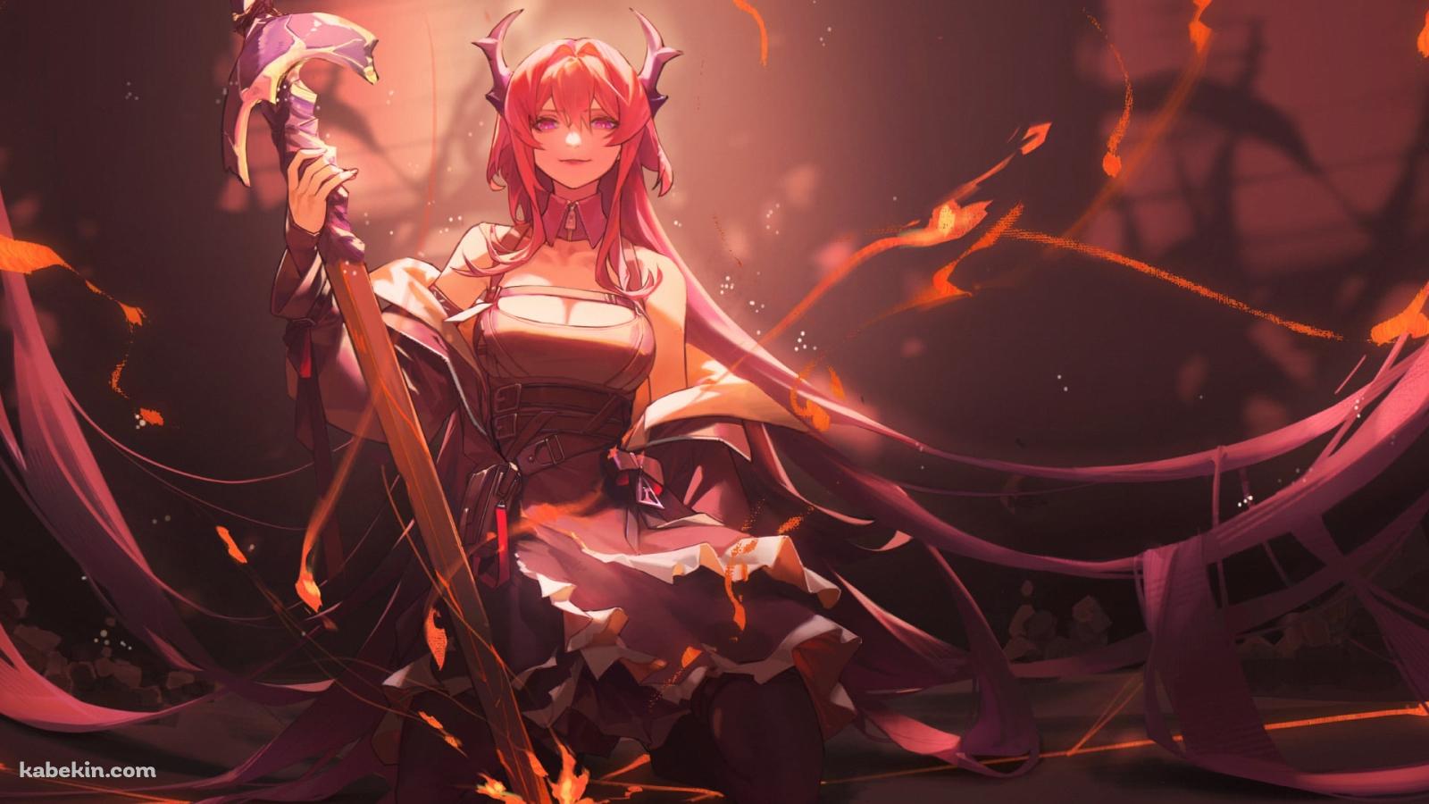 立膝で大きな剣を持つかっこいいスルト / アークナイツの壁紙(1600px x 900px) 高画質 PC・デスクトップ用