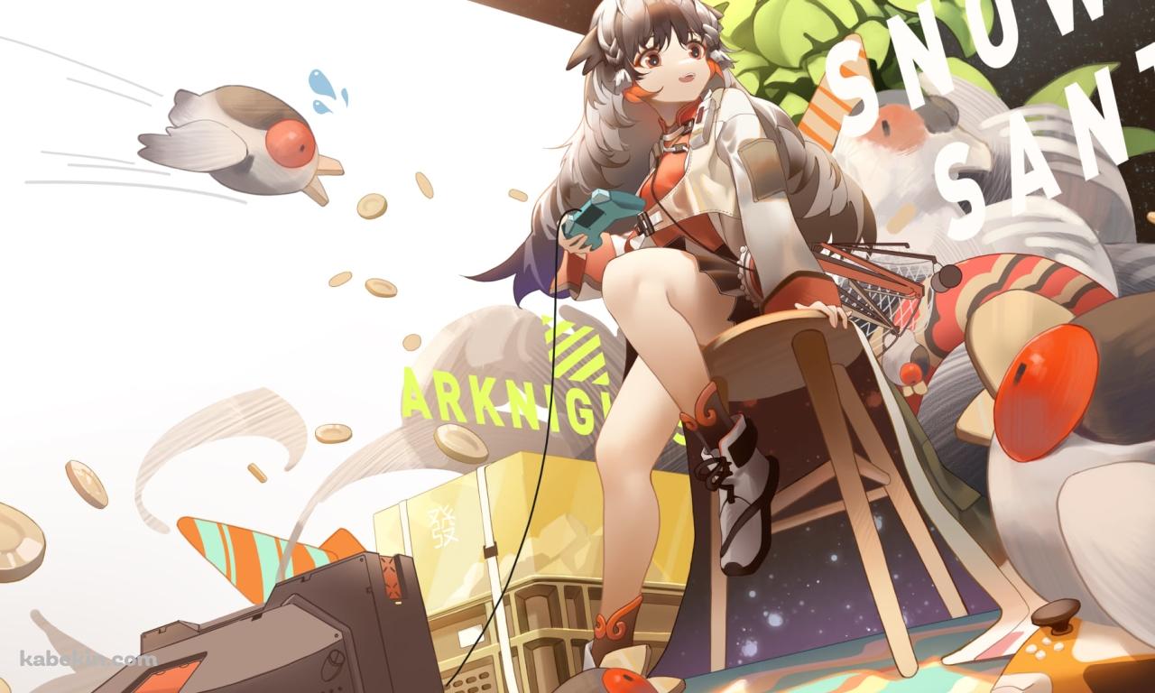 水色のゲームパッドでゲームをするスノーズント / アークナイツの壁紙(1280px x 768px) 高画質 PC・デスクトップ用