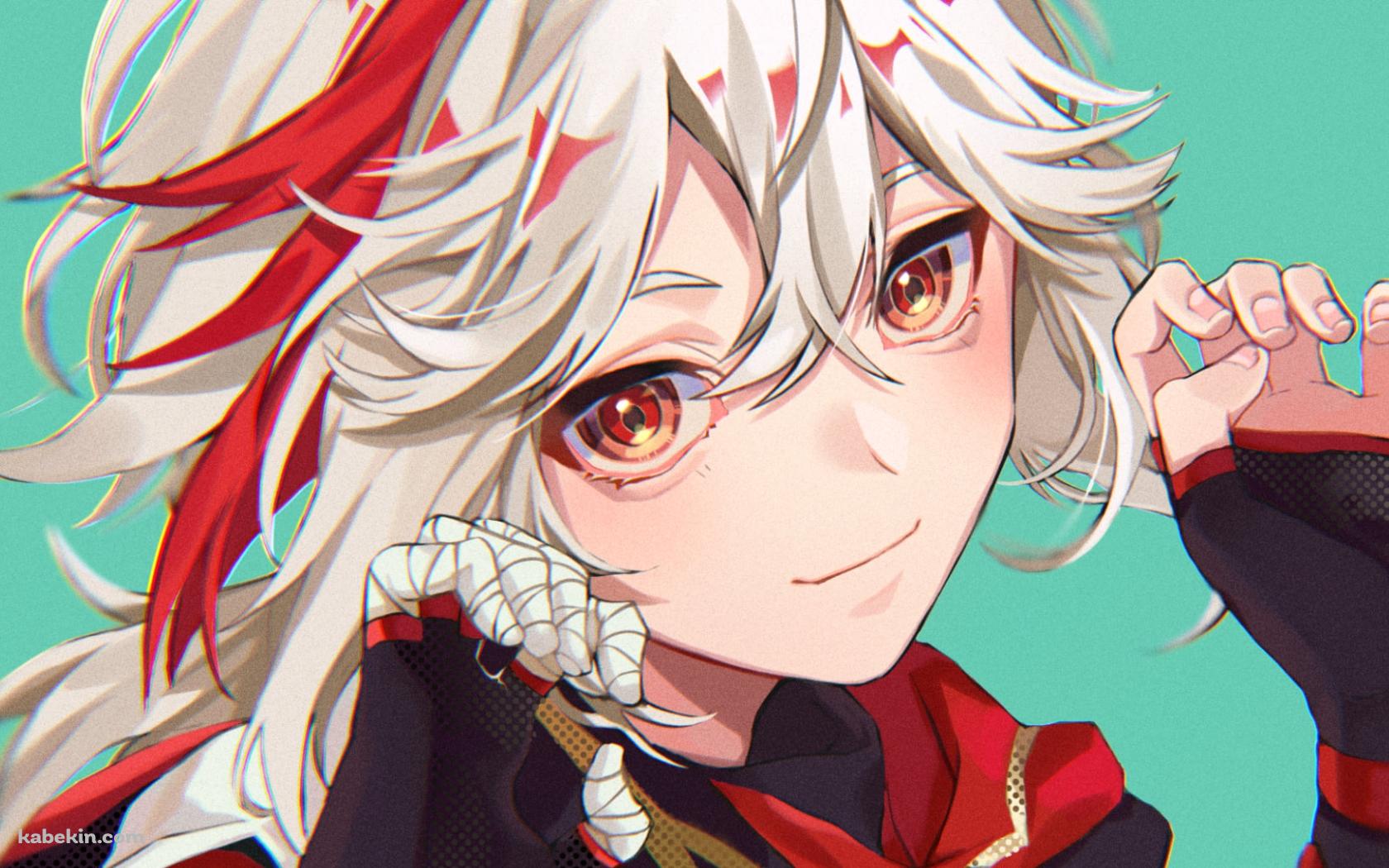 ガオーポーズをして微笑む楓原万葉 / 赤い瞳 / 原神の壁紙(1680px x 1050px) 高画質 PC・デスクトップ用