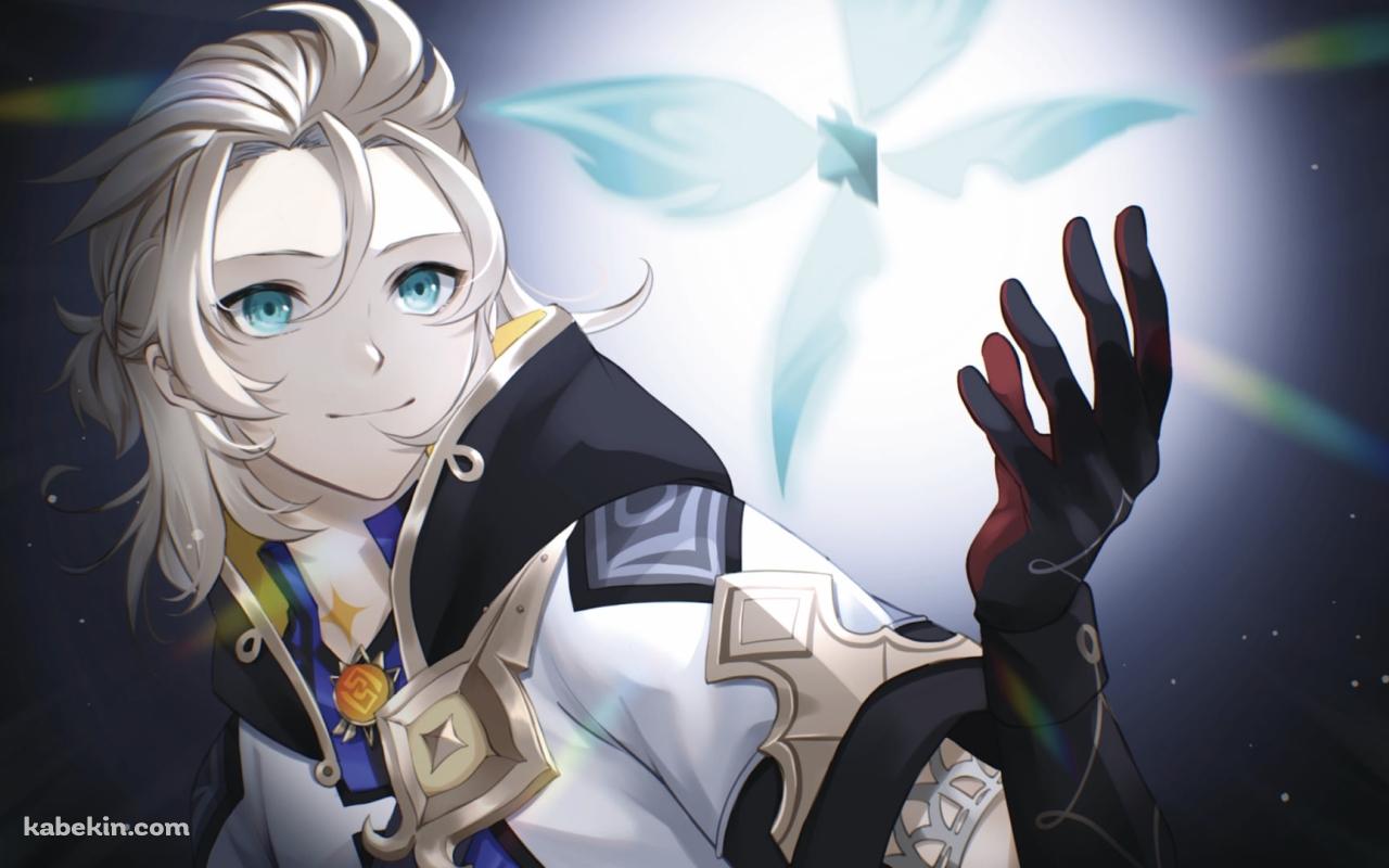 青い晶蝶を見て微笑むアルベド / 原神の壁紙(1280px x 800px) 高画質 PC・デスクトップ用