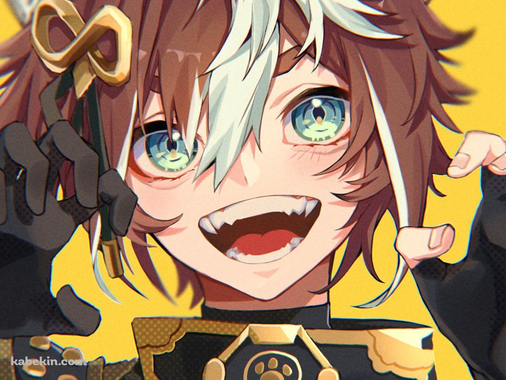 ガオーポーズをして笑うゴロー / 緑の瞳 / 金髪 / 原神の壁紙(1024px x 768px) 高画質 PC・デスクトップ用