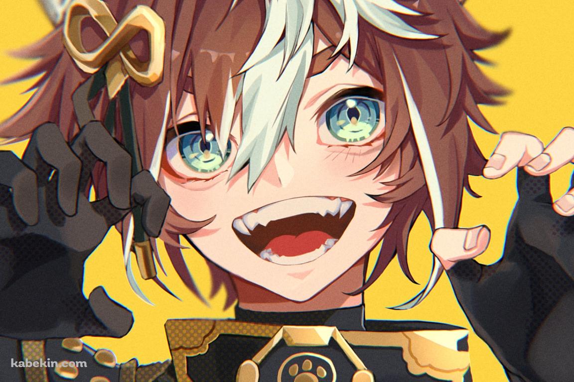 ガオーポーズをして笑うゴロー / 緑の瞳 / 金髪 / 原神の壁紙(1152px x 768px) 高画質 PC・デスクトップ用