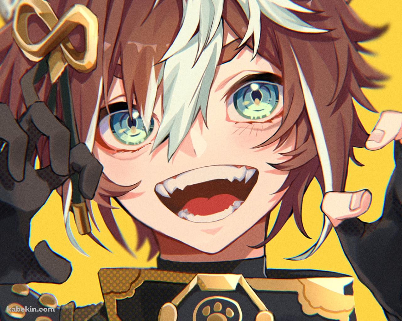 ガオーポーズをして笑うゴロー / 緑の瞳 / 金髪 / 原神の壁紙(1280px x 1024px) 高画質 PC・デスクトップ用