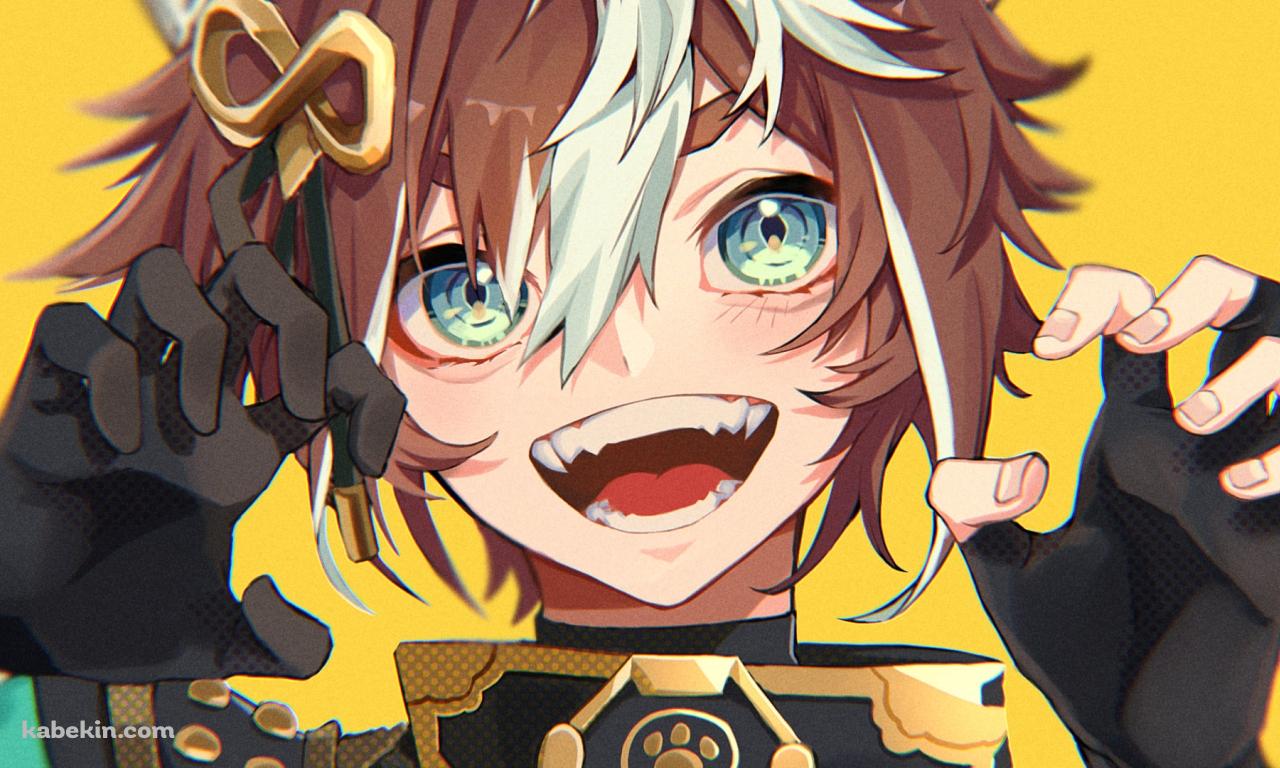 ガオーポーズをして笑うゴロー / 緑の瞳 / 金髪 / 原神の壁紙(1280px x 768px) 高画質 PC・デスクトップ用