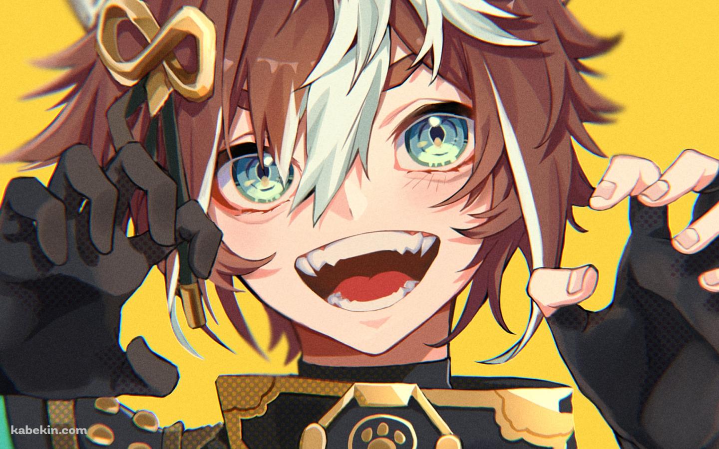 ガオーポーズをして笑うゴロー / 緑の瞳 / 金髪 / 原神の壁紙(1440px x 900px) 高画質 PC・デスクトップ用