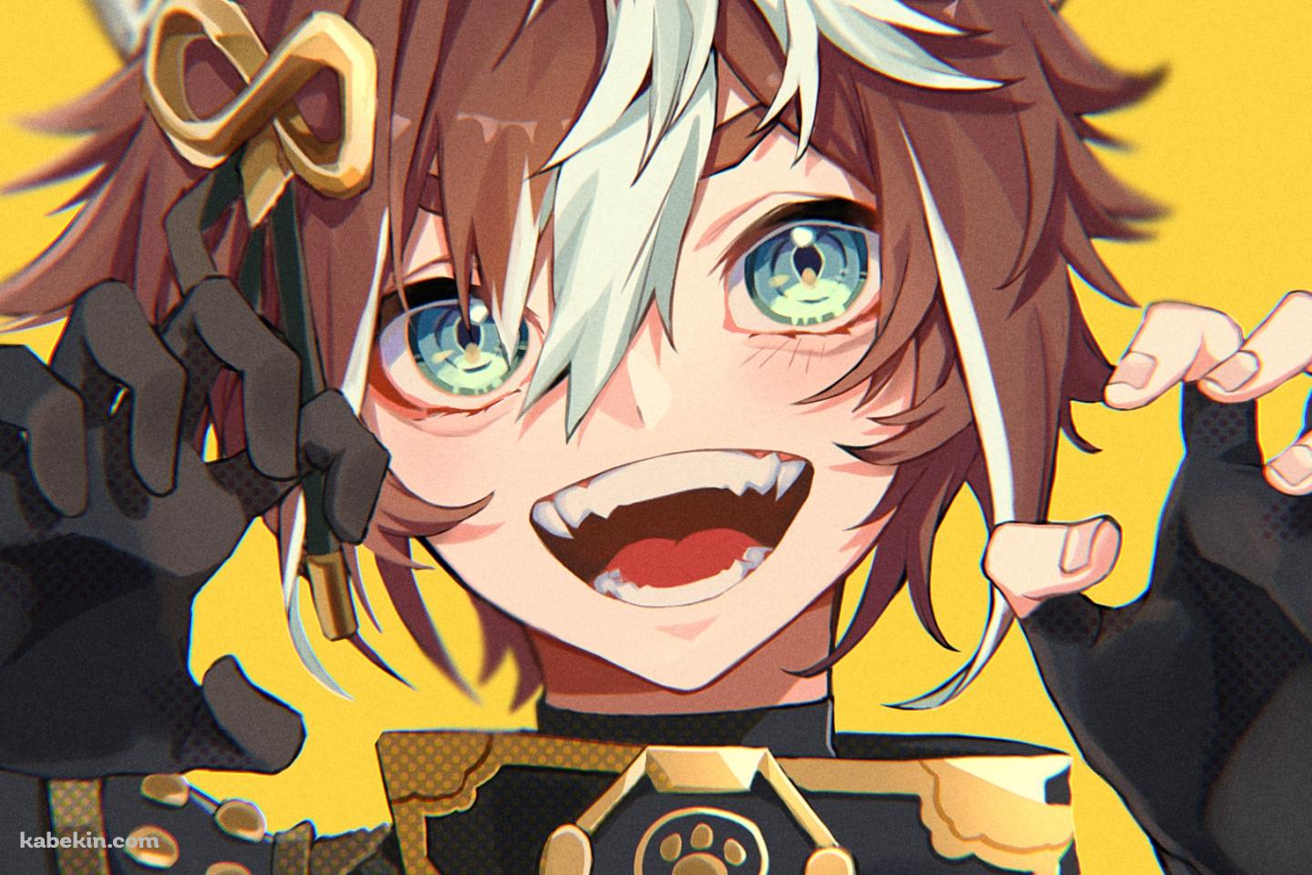 ガオーポーズをして笑うゴロー / 緑の瞳 / 金髪 / 原神の壁紙(1440px x 960px) 高画質 PC・デスクトップ用