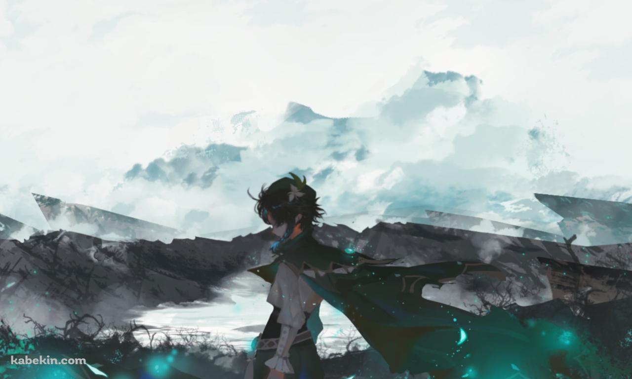 霧に包まれた大地で俯くウェンティ / かっこいい / 原神の壁紙(1280px x 768px) 高画質 PC・デスクトップ用