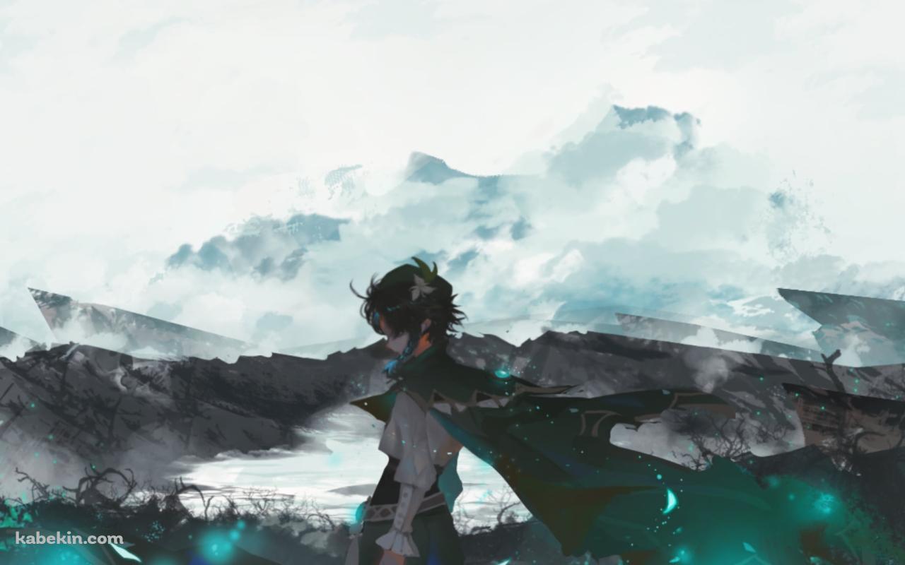 霧に包まれた大地で俯くウェンティ / かっこいい / 原神の壁紙(1280px x 800px) 高画質 PC・デスクトップ用