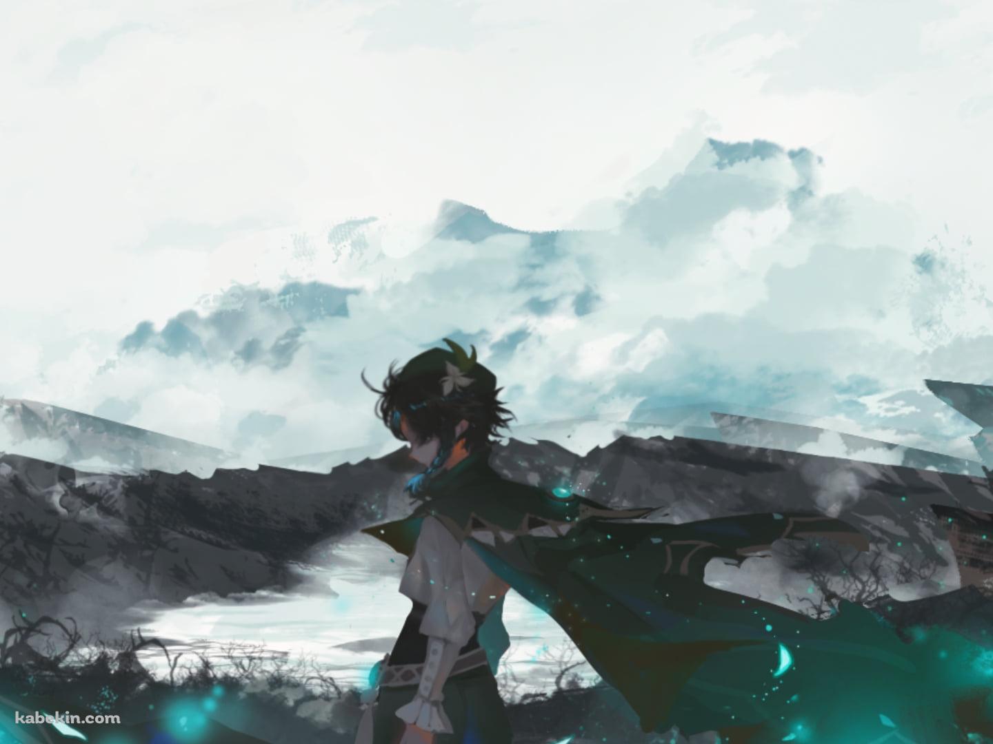 霧に包まれた大地で俯くウェンティ / かっこいい / 原神の壁紙(1440px x 1080px) 高画質 PC・デスクトップ用