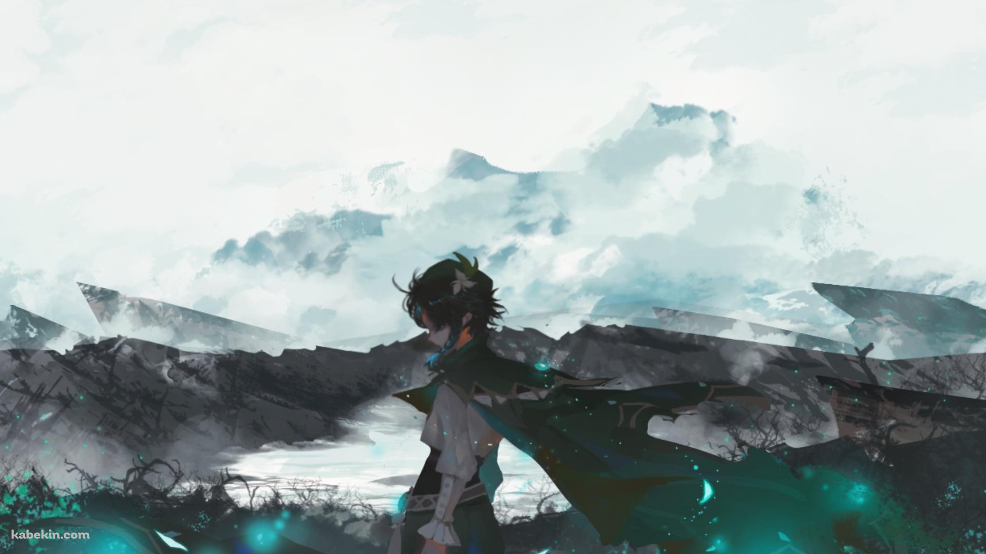 霧に包まれた大地で俯くウェンティ / かっこいい / 原神の壁紙(1920px x 1080px) 高画質 PC・デスクトップ用