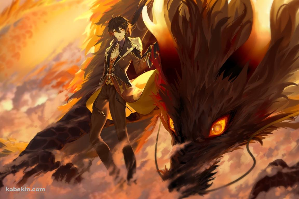 かっこいい鍾離と岩王帝君 / 赤い瞳 / 雲 / 原神の壁紙(1152px x 768px) 高画質 PC・デスクトップ用