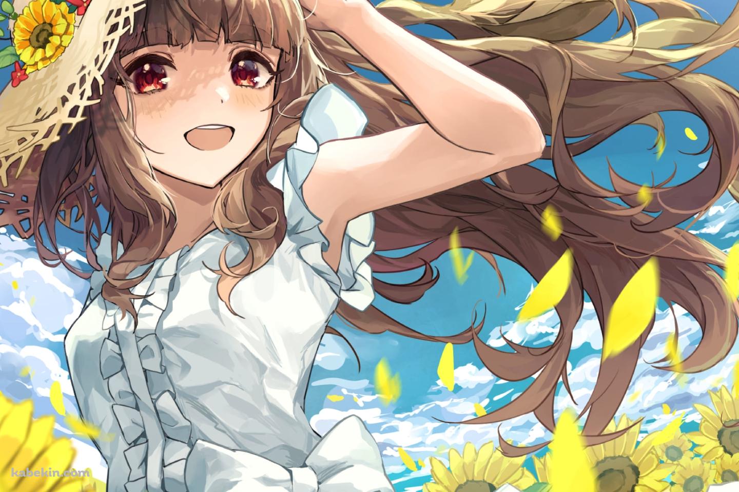 向日葵畑と笑う神谷奈緒（かみや なお） / アイドルマスターシンデレラガールズの壁紙(1440px x 960px) 高画質 PC・デスクトップ用