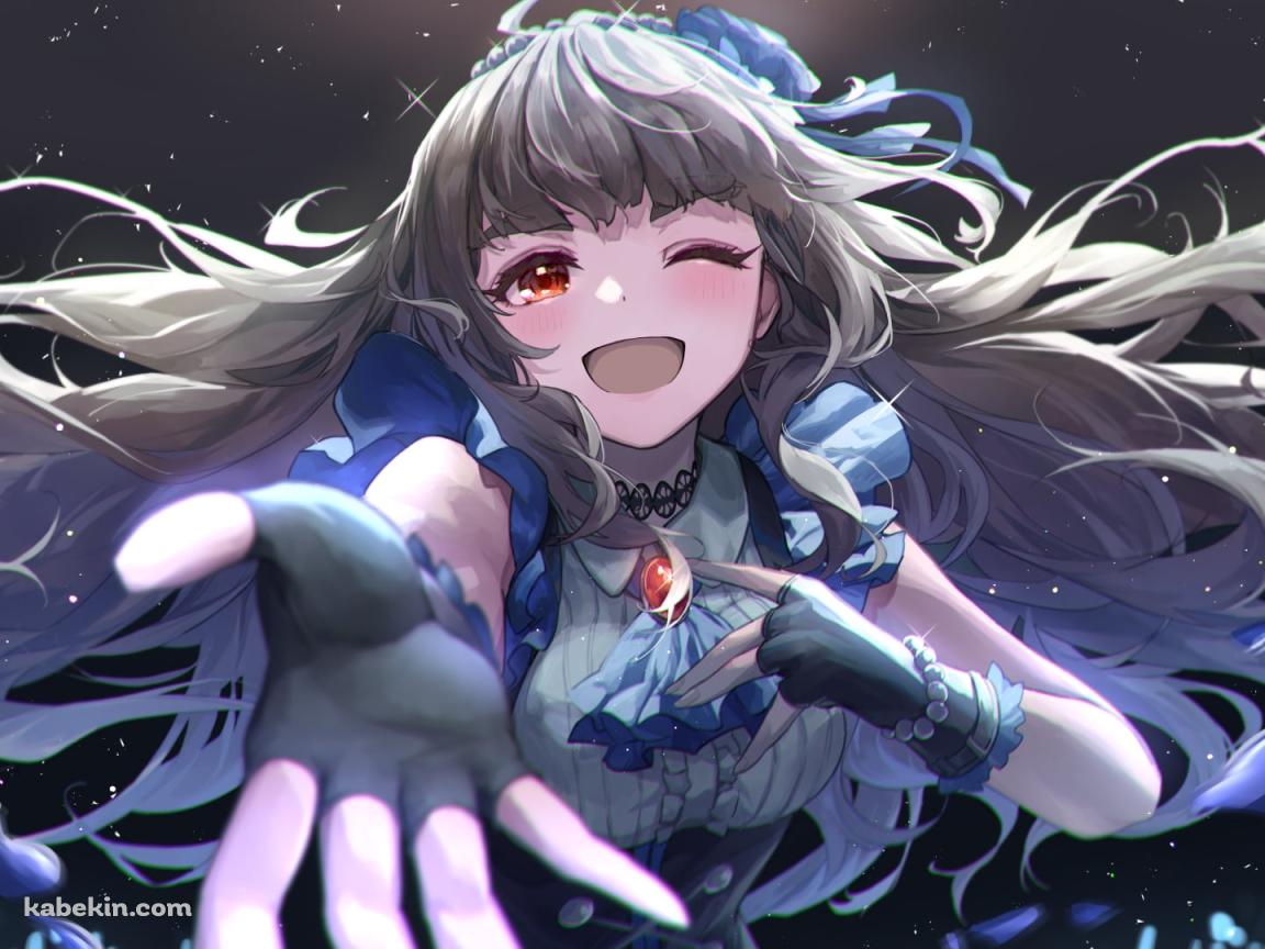 右手を差し出し笑顔の神谷奈緒（かみや なお） / 赤いブローチ / アイドルマスターシンデレラガールズの壁紙(1152px x 864px) 高画質 PC・デスクトップ用