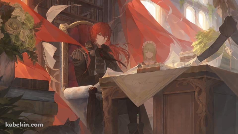 座って本を読むディルック・ラグヴィンド / メイド / 原神の壁紙(960px x 540px) 高画質 PC・デスクトップ用