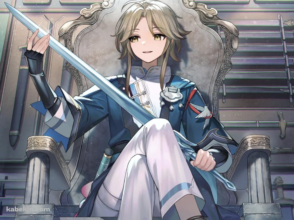立派な椅子に座り剣を触る彦卿（げんきょう） / 崩壊スターレイルの壁紙(1024px x 768px) 高画質 PC・デスクトップ用