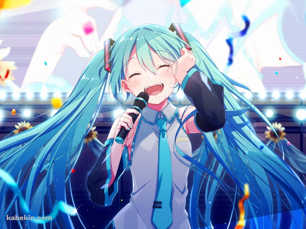 紙吹雪舞うステージ上でめちゃくちゃ楽しそうに歌を唄う可愛い初音ミク / ボカロ / ボーカロイドの壁紙(1024px x 768px) 高画質 PC・デスクトップ用