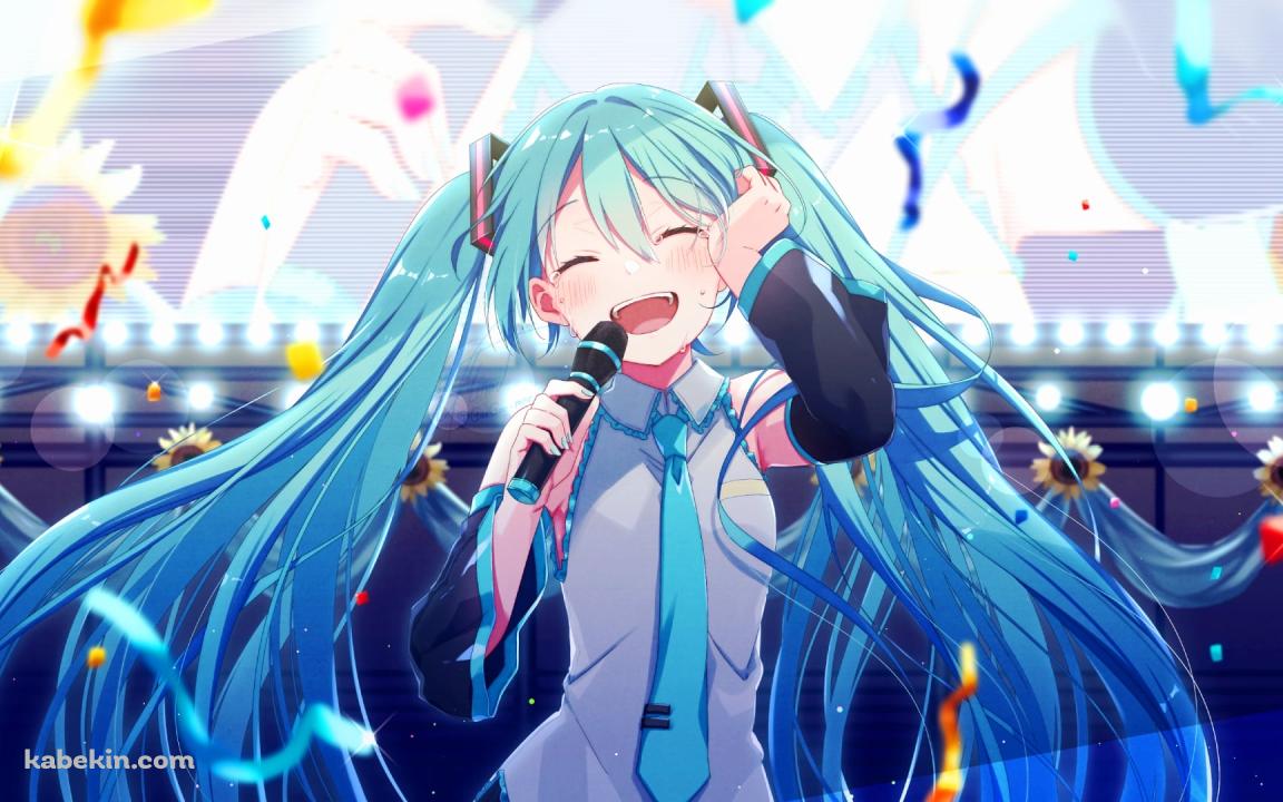 紙吹雪舞うステージ上でめちゃくちゃ楽しそうに歌を唄う可愛い初音ミク / ボカロ / ボーカロイドの壁紙(1152px x 720px) 高画質 PC・デスクトップ用
