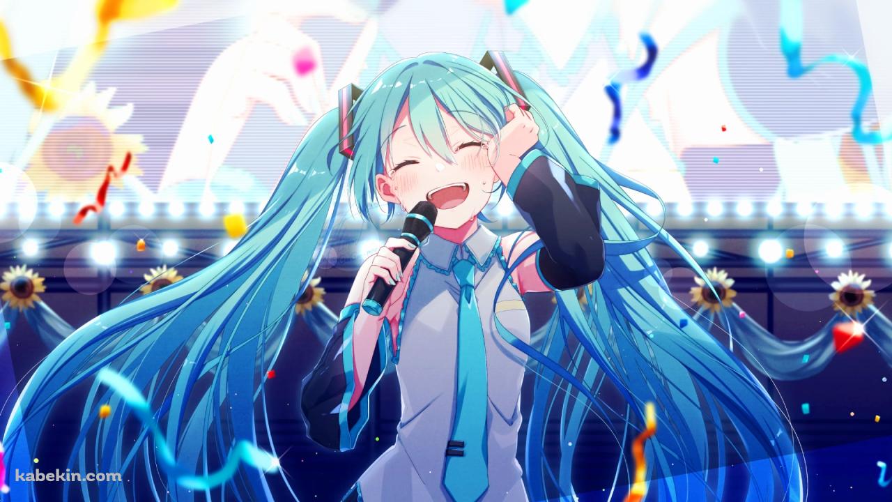 紙吹雪舞うステージ上でめちゃくちゃ楽しそうに歌を唄う可愛い初音ミク / ボカロ / ボーカロイドの壁紙(1280px x 720px) 高画質 PC・デスクトップ用