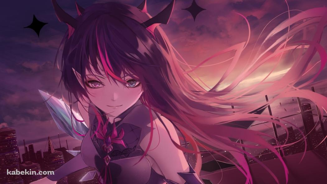 夕暮れ時、こちらを見つめるかっこいいアイリス / オッドアイ / ホロライブ / バーチャルYouTuber / Vtuberの壁紙(1051px x 591px) 高画質 PC・デスクトップ用