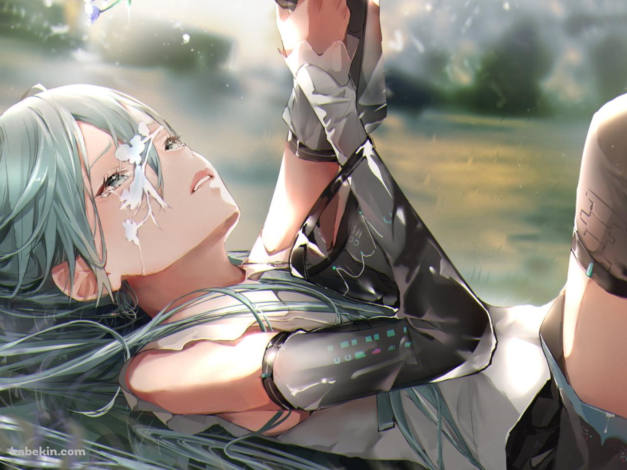 水の上に寝転ぶ綺麗な初音ミク / ボカロ / ボーカロイドの壁紙(1280px x 960px) 高画質 PC・デスクトップ用